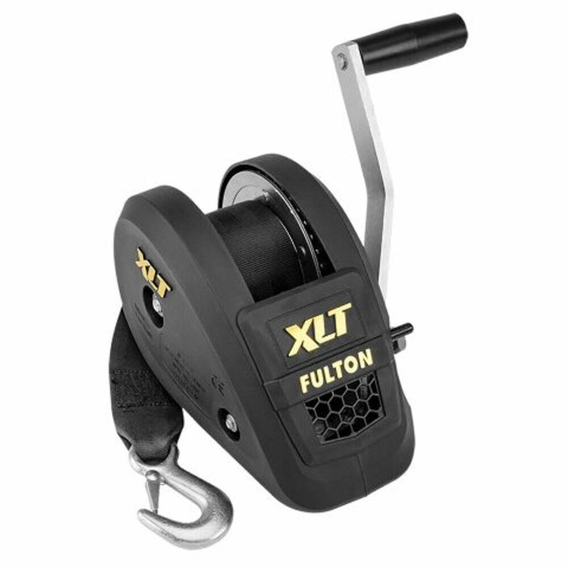 Fulton 142311 XLT Marine Trailer Winch, Single-Speed, 1,500 lbs. Capacity, 20 Foot Strap, 8 Inch Handle, Black Cover