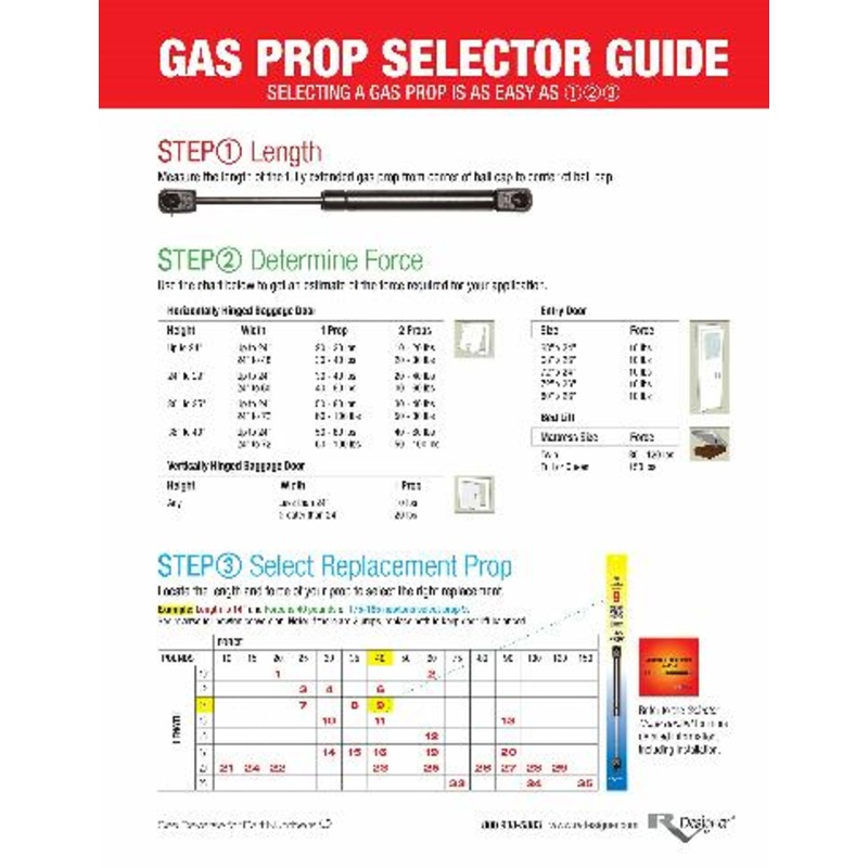 RV Designer G11, Gas Prop Door Support, 15 inch, 40 lb. Load Capacity, Exterior Hardware