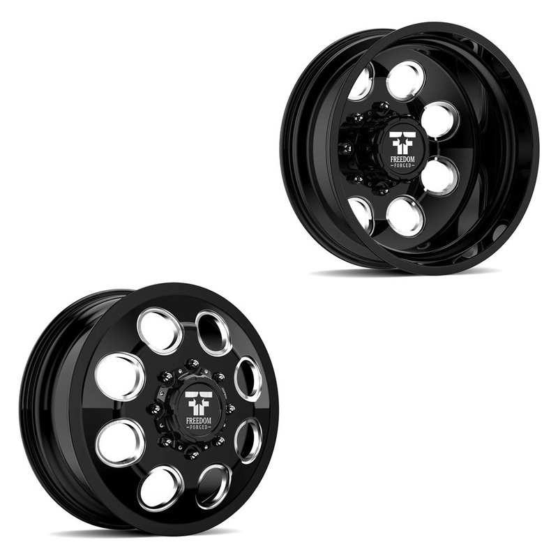 20×8.25 Freedom Forged FF01 Founder Gloss Black and Milled PRE-11 GM PRE-19 DODGE DUALLY Wheels 8×6.5 Set of 6 (Fits UP to 12.50 tire)