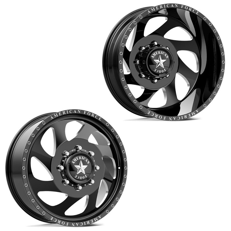 24×8.25 American Force DB05 Slab Gloss Black Milled PRE-11 GM DUALLY Wheels 8×6.5 Set of 6 (Fits up to 12.50 tire)