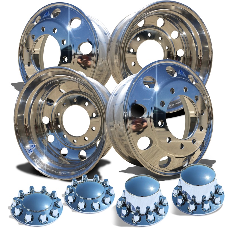 22.5×8.25 Alcoa High Polished Single Rear Axle 4 Wheel Kit