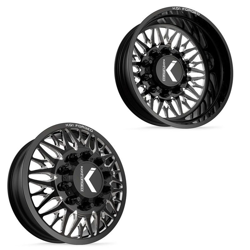 22×8.25 KG1 Forged KD014 Trident-D Black Milled 11-UP GM DUALLY Wheel 8×210 Set of 6 (Lug Nuts/Adapters Included) Fits UP to 13.50 tire