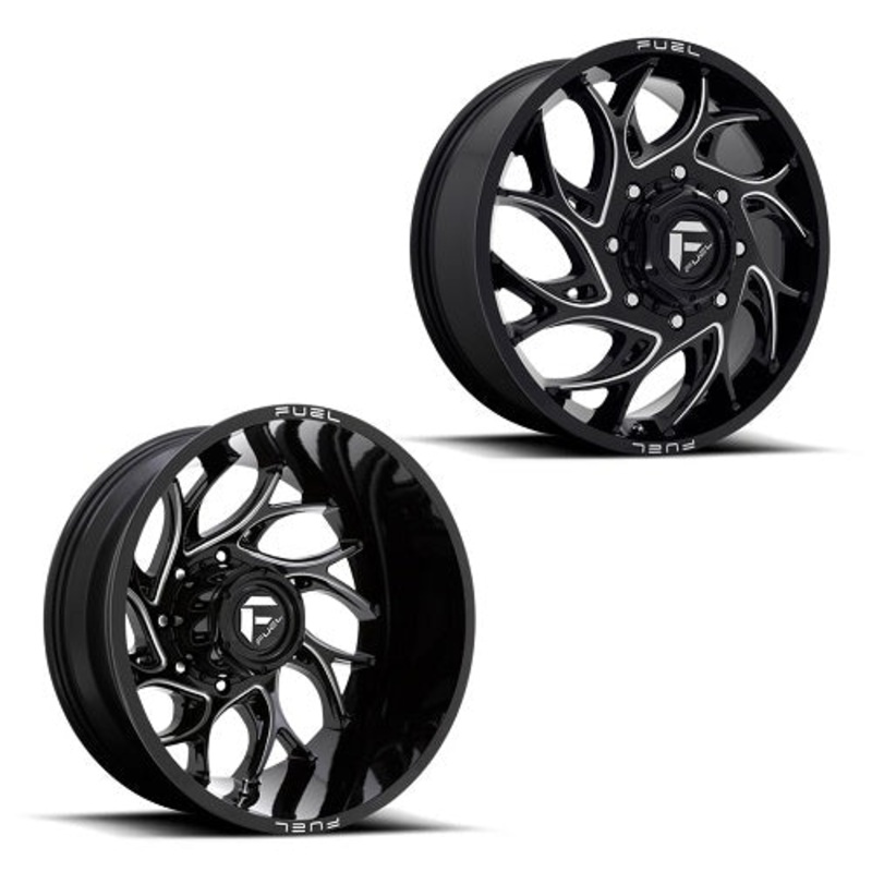 20×8.25 D741 Fuel Runner Black Milled 11-UP GM DUALLY Wheels 8×210 Set of 6 (Fits Stock UP to 285 tire)