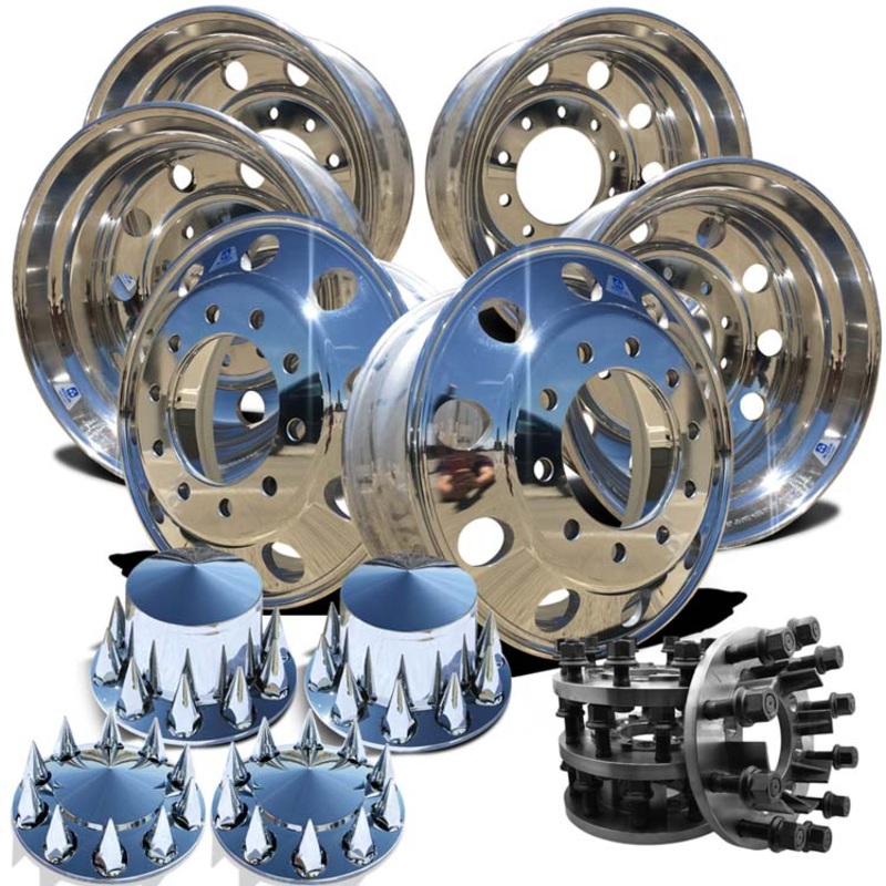 Alcoa 22.5 Wheels w/ 8 to 10 lug Adapter Kit (Chevy / GMC 3500 DRW 2001-2010)