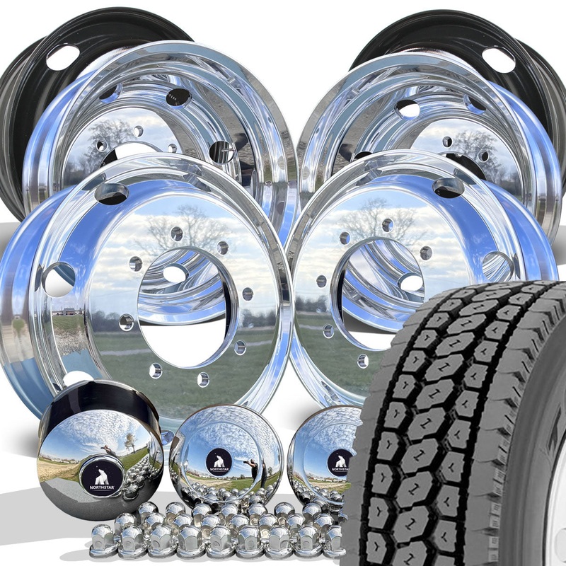 TOYO M647 Mixed Use Tread Mounted On 22.5 22.5×7.5 Northstar 8x275mm Hub Pilot Mirror Polished Both Sides Wheel Kit