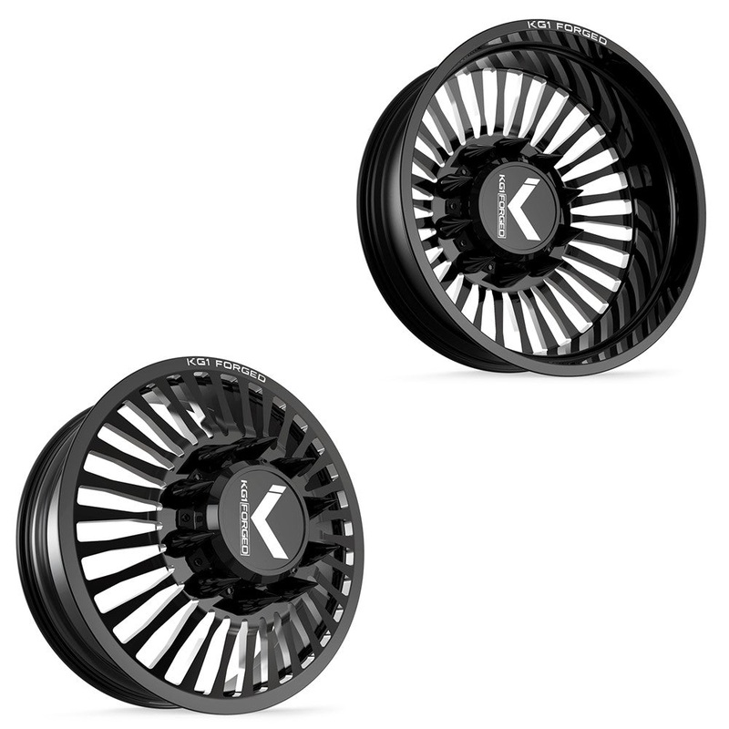 24×8.25 KG1 Forged KD051 Vegas Gloss Black Premium Milled PRE-11 GM PRE-19 DODGE DUALLY Wheel 8×6.5 Set of 6 (Lug Nuts/Adapters Included) Fits UP to 13.50 tire