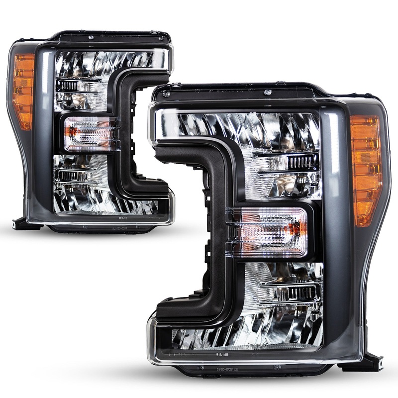 Head Lights for 2017-2019 Ford F-250/ F-350/ F-450/ F-550 Super Duty Halogen H13 Headlight OEM Replacement Ford Matte Black/ Clear Lens