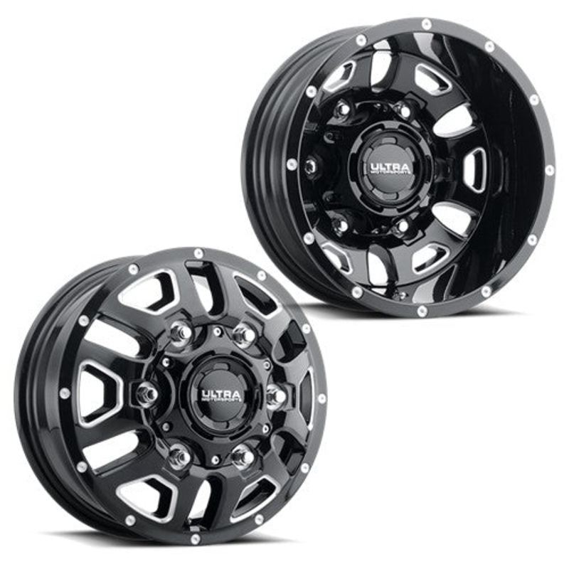 16×6 Ultra 003BM Hunter Gloss Black Milled FORD TRANSIT HD DUALLY Wheels 6×180 Set of 4 (Fits Stock Tire Sizing)