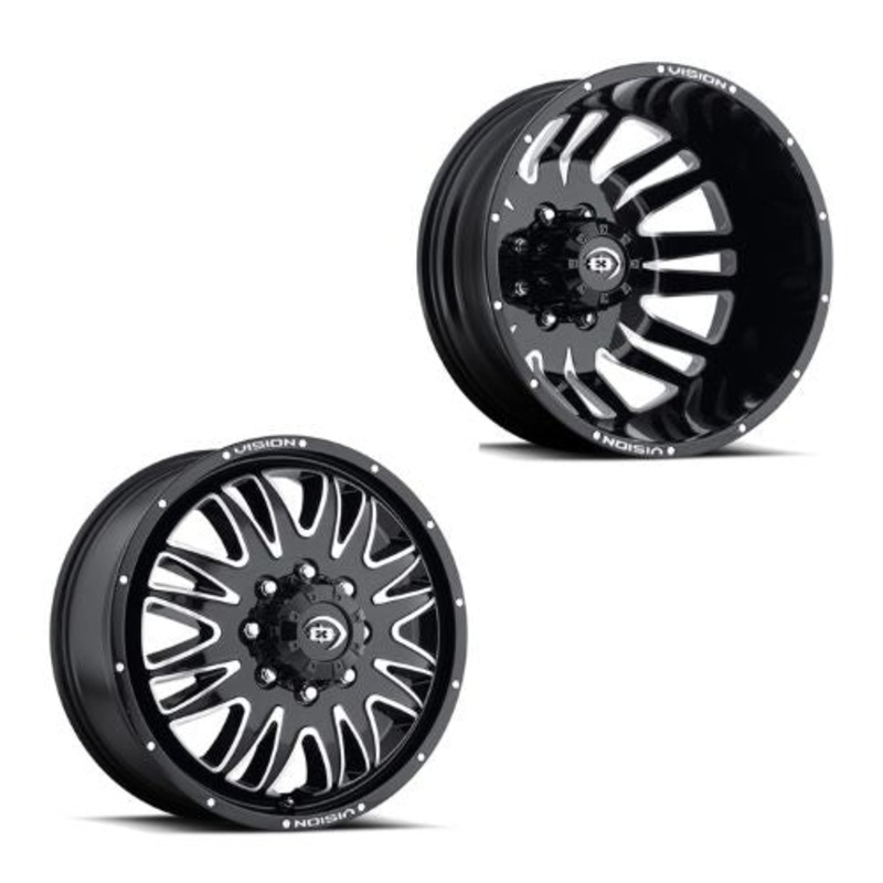 20×8.25 Vision 401 Rival Gloss Blk Mach PRE-11 GM DUALLY Wheels 8×6.5 Set of 6 (Fits UP to 12.50 tire)