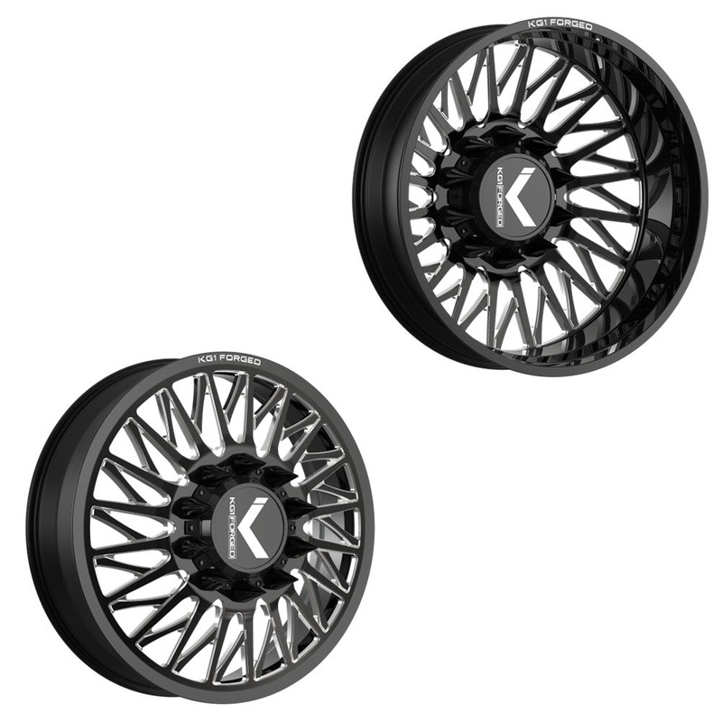 26×8.25 KG1 Forged KD054 Glaze Gloss Black Milled  DIRECTIONAL DUALLY Wheels 10×285 Set of 6 (Lug Nuts/Adapters Included) Fits up to 13.50 tire