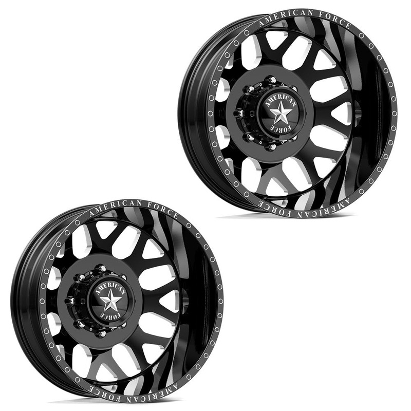 24×8.25 American Force DB03 Payload Gloss Black Milled PRE-11 GM DUALLY Wheels 8×6.5 Set of 6 (Fits up to 12.50 tire)