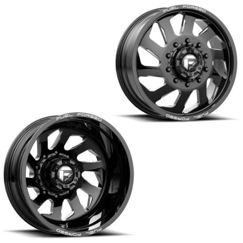 20×8.25 FF39D Fuel Forged Glss Blk Mil FORD F-450/F-550 DODGE 4500/5500 DUALLY Wheels 10×225 Set of 6 (Fits UP to 12.50 tire)