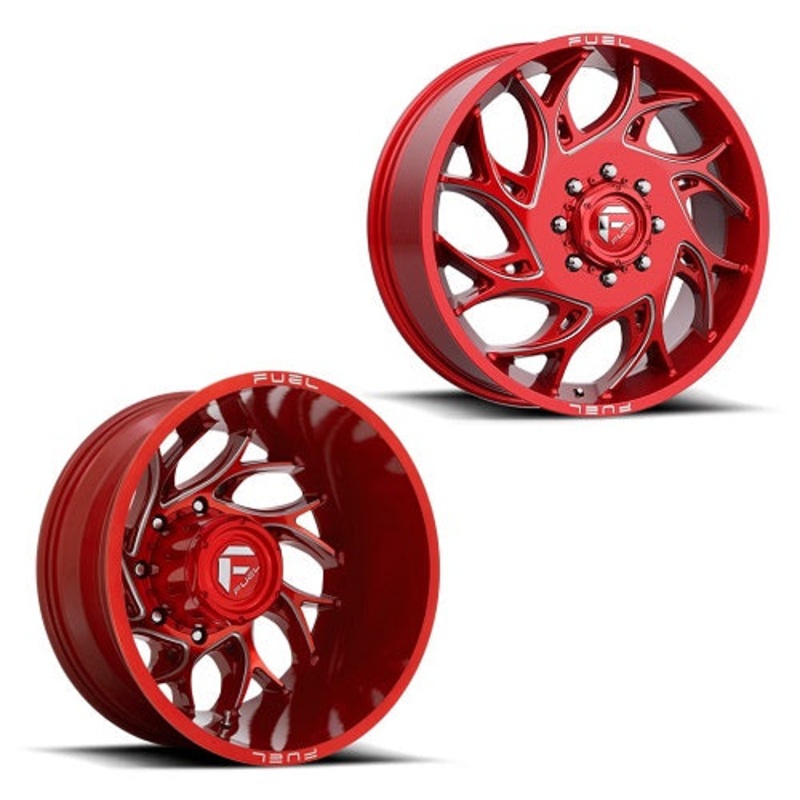 22×8.25 D742 Fuel Runner Red Milled PRE-11 GM DUALLY Wheels 8×6.5 Set of 6 (Fits UP to 12.50 tire)