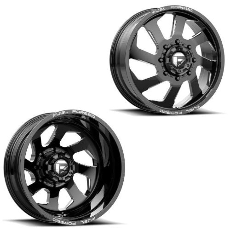 22×8.25 FF39D Fuel Forged Gloss Blk Mill 05-UP FORD 19-UP DODGE DUALLY Wheels 8×200 Set of 6 (Fits UP to 12.50 tire)