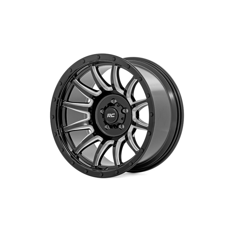 Rough Country 90 Series Wheel | One-Piece | Gloss Black w/machined spokes | 20×10 | 8×170 | -19mm