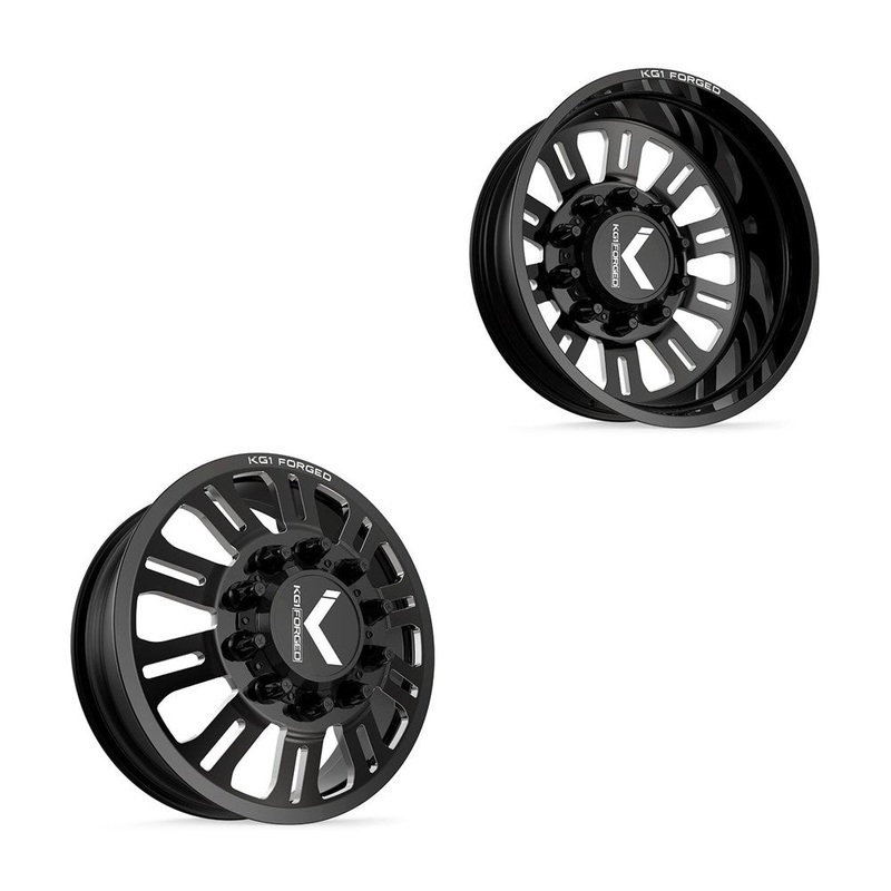 24×8.25 KG1 Forged KD004 Duel Gloss Black Milled PRE-11 GM PRE-19 DODGE DUALLY Wheels 8×6.5 Set of 6 (Lug Nuts/Adapters Included) Fits UP to 13.50 tire