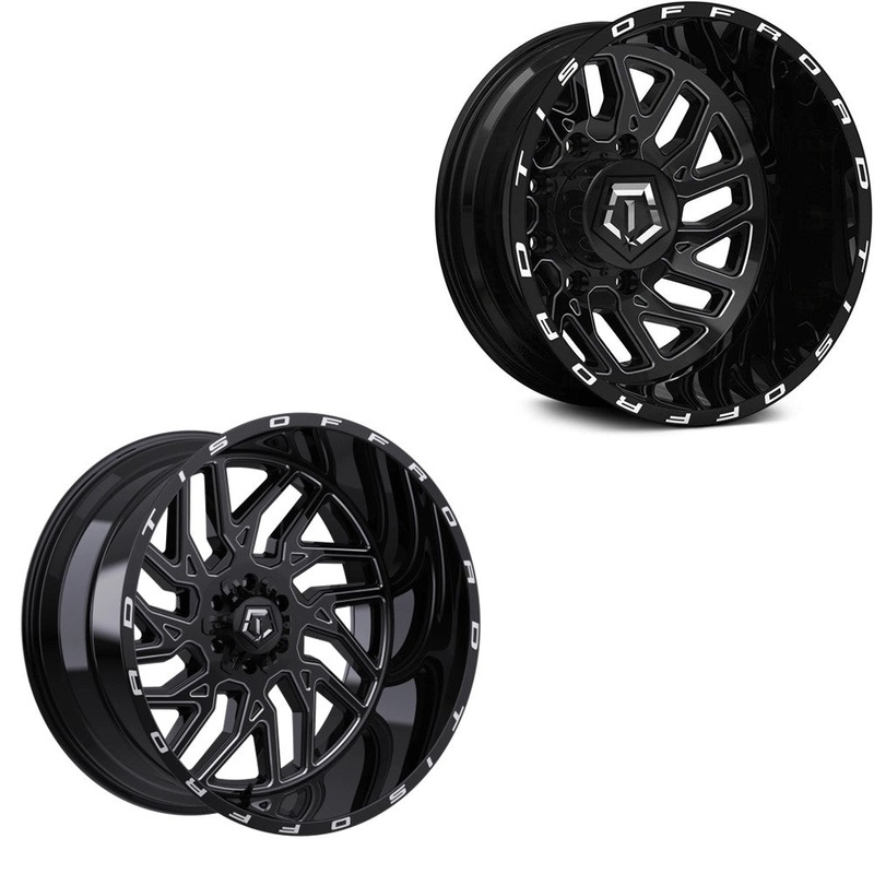 22×12 TIS 544BM Gloss Black Milled 19-UP DODGE DUALLY SUPER SINGLE Wheels 8 Lugs Set of 6 (Fits UP to 12.50 tire)