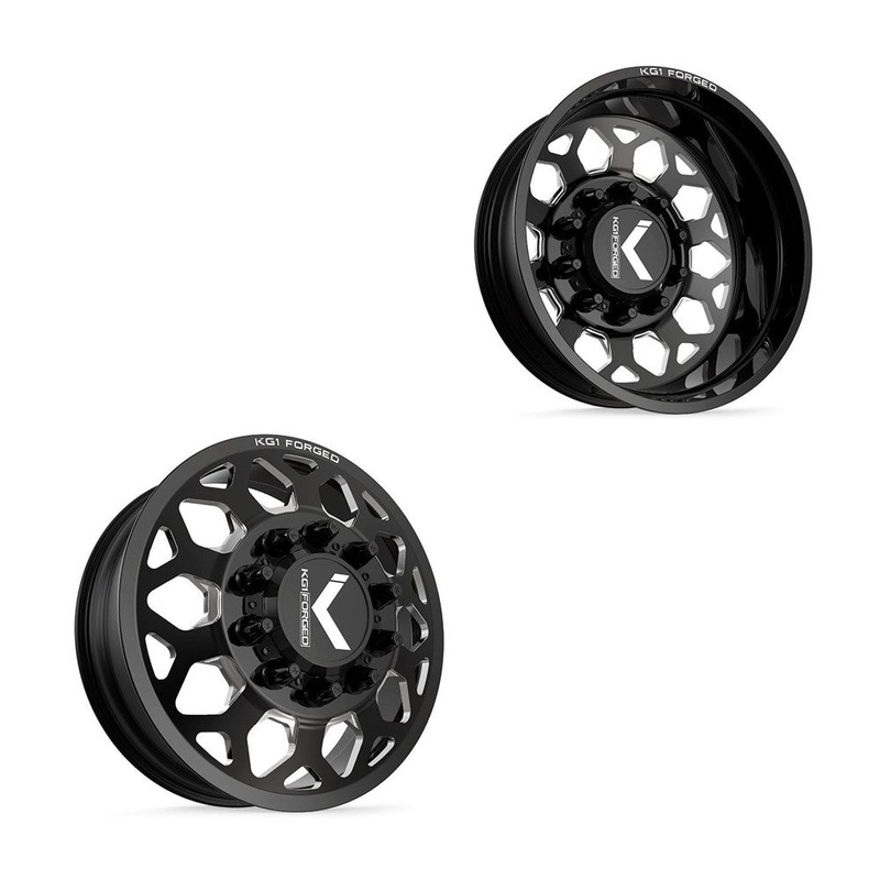 26×8.25 KG1 Forged KD006 Blitz Gloss Black Premium Milled FORD F-450/F-550 DODGE 4500/5500 DUALLY Wheels 10×225 Set of 6 (Lug Nuts/Adapters Included) Fits UP to 13.50 tire