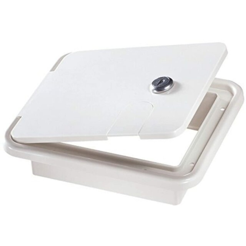 RV Designer B150, Locking Electrical Cable Hatch, 7.6 inch x 6.5 inch x 2 inch, Polar White