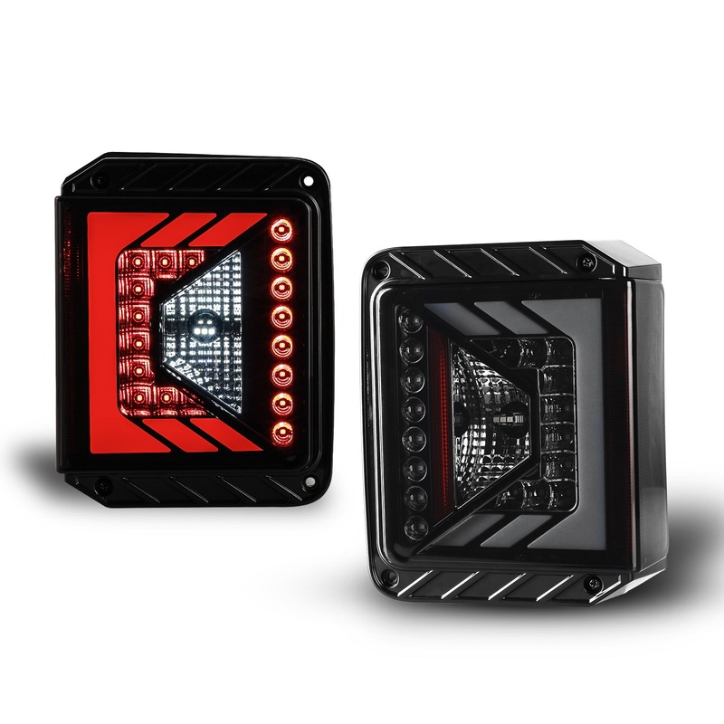 For 2007-2018 Jeep Wrangler JK LED Tail Lights – Black / Smoke