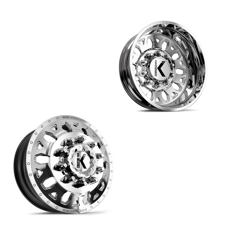 24×8.25 KG1 Forged KD002 Honor Polished 11-UP GM DUALLY Wheels 8×210 Set of 6 (Lug Nuts/Adapters Included) Fits UP to 13.50 tire