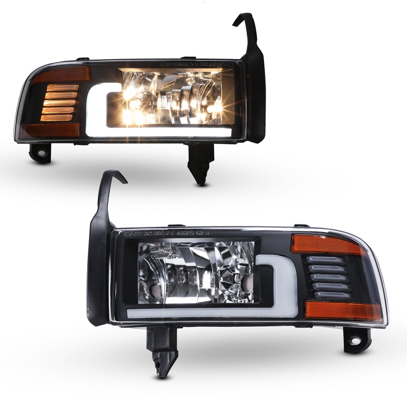 For 1994-2002 Dodge Ram 1500 2500 3500 4000 Headlights – Black/Clear