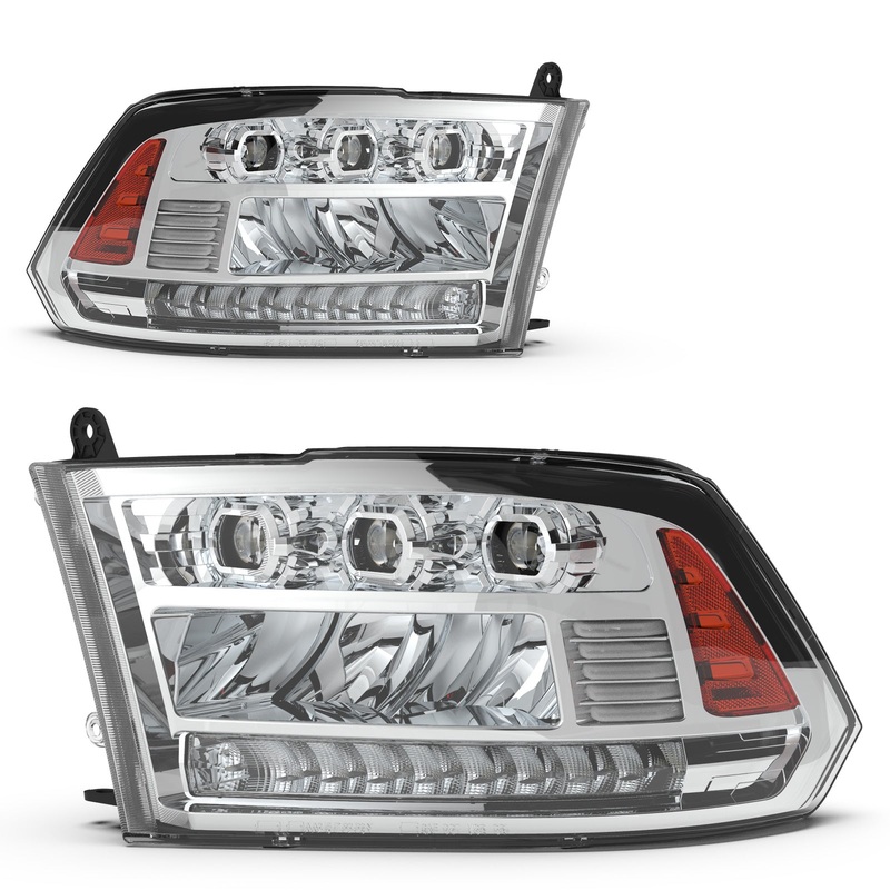 For 2013-2018 Dodge Ram 1500 2500 3500/2019-2024 Dodge Ram 1500 Classic with Factory LED Position Headlights – Chrome / Clear