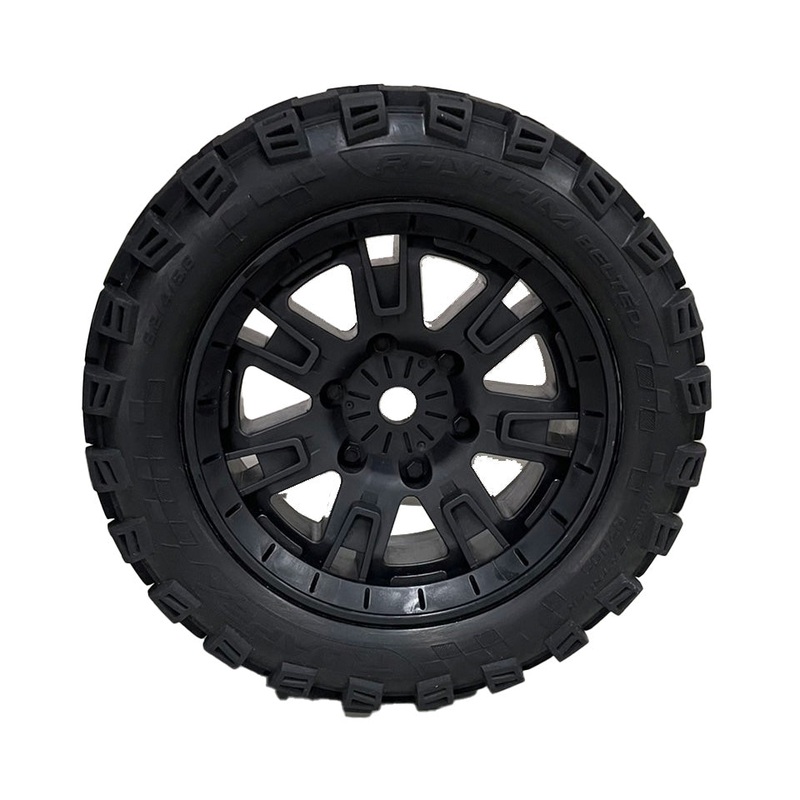 Roapex Rhythm Belted 8S Monster Truck Tires, Mounted on Black