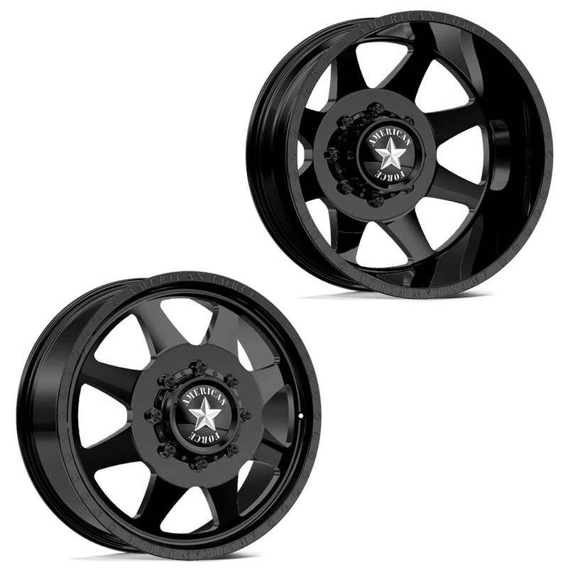 22×8.25 American Force DB02 Monument Black PRE-11 GM DUALLY Wheels 8×6.5 Set of 6 (Fits up to 12.50 tire)