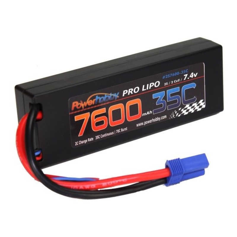 Power Hobby 7600mAh 7.4V 2S 35C LiPo Battery with Hardwired EC5
