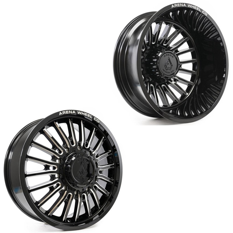 22×8.25 Arena A113 Thunder Gloss Black and Milled FORD F-450/F-550 DODGE 4500/5500 DUALLY Wheels 10×225 Set of 6 (Fits UP to 12.50 tire)
