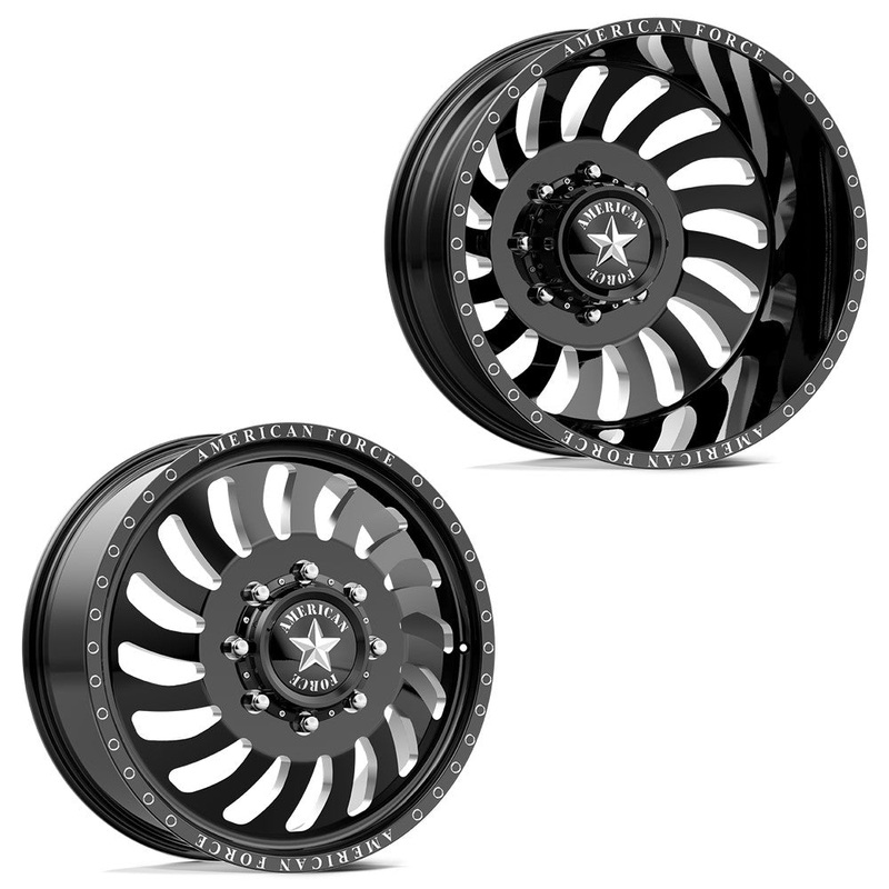24×8.25 American Force DB06 Wave Gloss Black Milled PRE-99 FORD DUALLY Wheels 8×6.5 Set of 6 (Fits up to 12.50 tire)