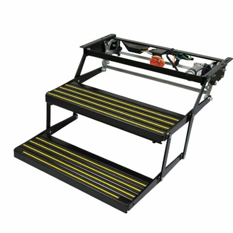 Kwikee Revolution Double Electric RV Steps Compatible with 5th Wheel RVs, Travel Trailers, Motorhomes, Hidden Light, Auto Extend and Retract, Anti-Slip Surface, 750 lb. Capacity, Steel Construction – 3725791