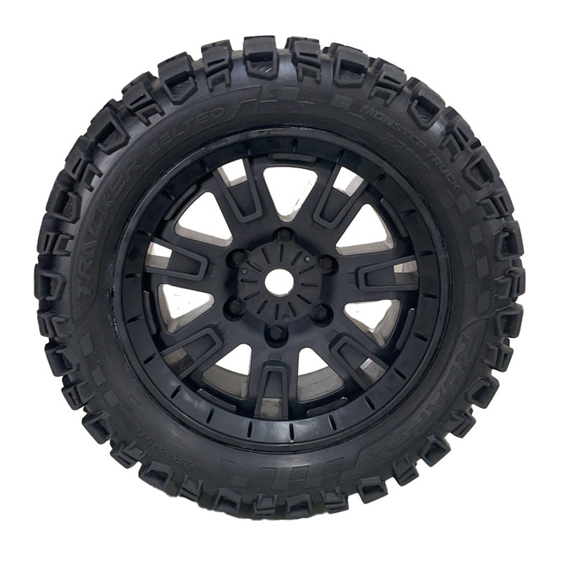 Roapex Tracker Belted 8S Monster Truck Tires, Mounted on Black