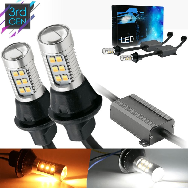 SYNETICUSA 1157 Turn Signal-Daytime Running-Parking lights Dual Color Switchback Error Free LED Light Bulbs (White/Amber)