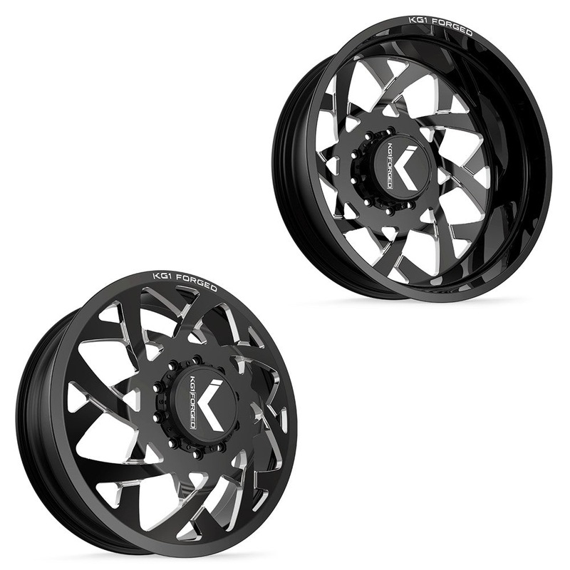22×8.25 KG1 Forged KD008 Orbital Gloss Black Premium Milled 05-UP FORD 19-UP DODGE DUALLY Wheels 8×200 Set of 6 (Fits UP to 12.50 tire)