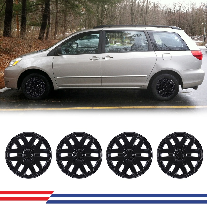 WINJET 16′ Hubcaps Wheel Rims Cover for 2004-2010 TOYOTA SIENNA – Black Lacquer