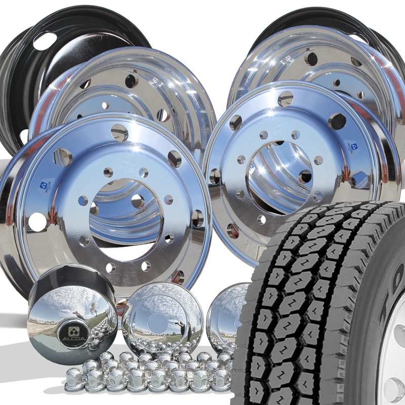 TOYO M647 MIXED USE TREAD MOUNTED ON 22.5 Alcoa Aluminum Polished Chevy 4500/5500 Wheel Kit (8×275)