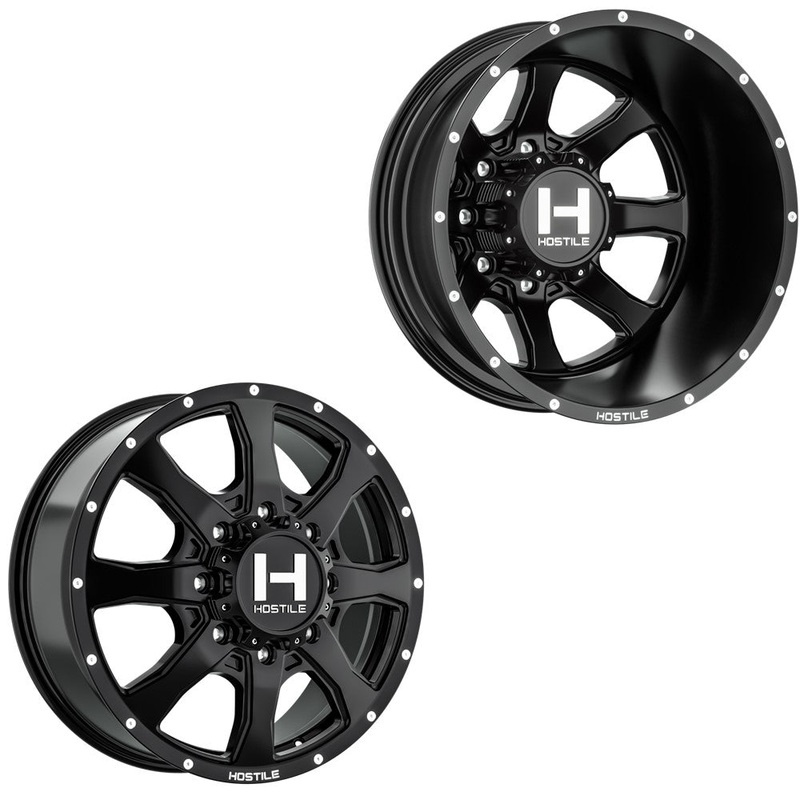 22×8.25 Hostile H403 Kodiak Satin Black 11-UP GM DUALLY Wheels 8×210 Set of 6 (Fits UP to 12.50 tire)