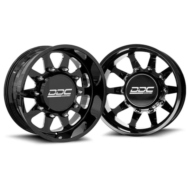 22×10 DDC Ten Blk FORD F-450/F-550 DODGE 4500/5500 FORGED DUALLY SUPER SINGLE Wheels 10 Lug Set of 6 (Lug Nuts AND Billet Lug Covers Included) Fits UP to 12.50 tire