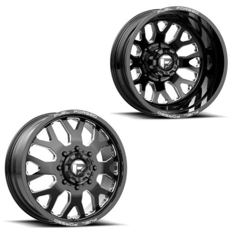 22×8.25 Fuel Forged FF19D Black Milled PRE-11 GM DUALLY Wheels 8×6.5 Set of 6 (Fits UP to 13.50 tire)