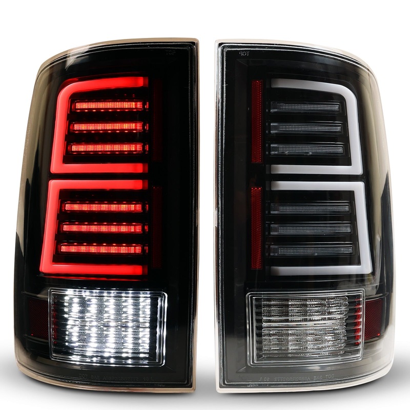 For 2009-2018 Dodge Ram 1500 2500 3500/2019-2024 Dodge Ram 1500 Classic Tail Lights – Glossy Black/Clear