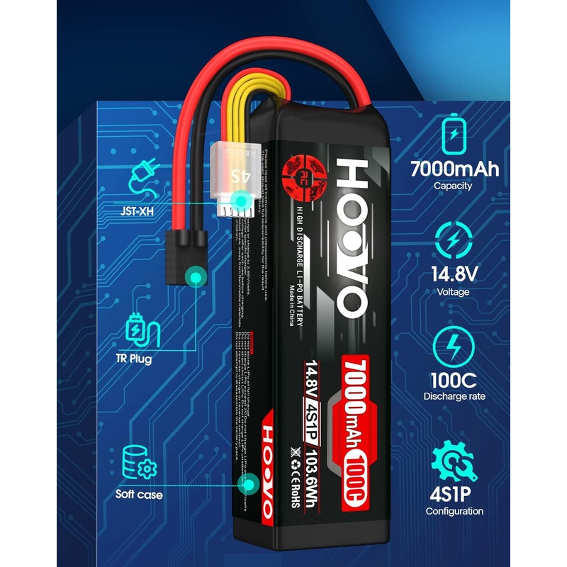 HOOVO 4S 14.8V LiPo Battery 7000mAh 100C RC Battery TRX Connector