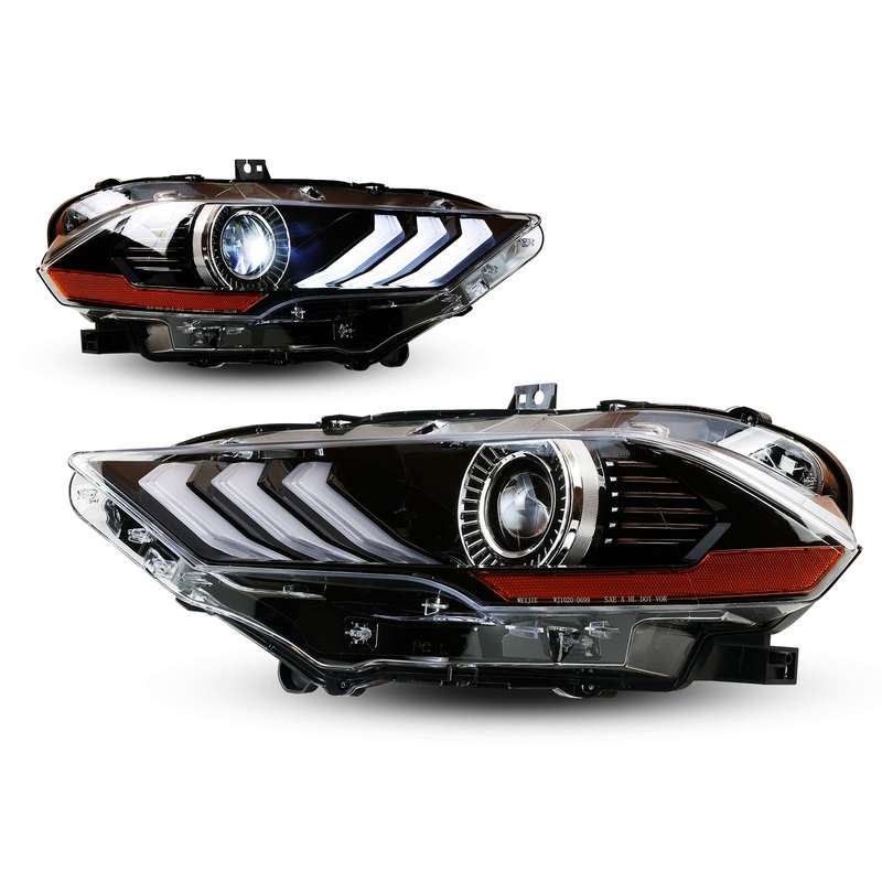 LED Head Lights for 2018-2023 Ford Mustang Coupe & Convertible – Glossy Black/ Clear Lens