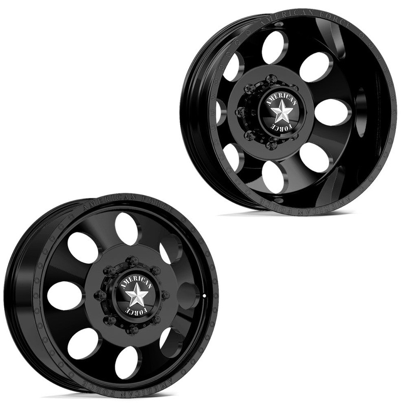 24×8.25 American Force DB01 Radial Black PRE-19 DODGE DUALLY Wheels 8×6.5 Set of 6 (Fits up to 12.50 tire)