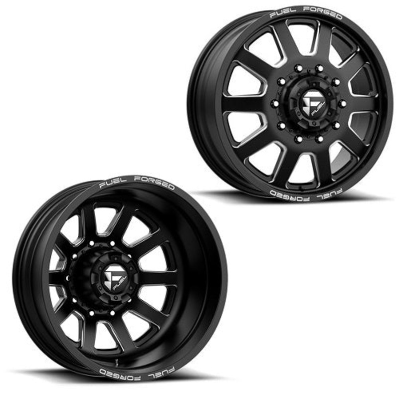24×8.25 Fuel Forged FF09D Black Milled FORD F-450/F-550 DODGE 4500/5500 DUALLY Wheels 10×225 Set of 6 (Fits UP to 12.50 tire)