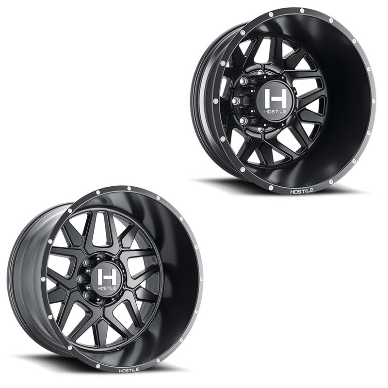 20×12 Hostile H402 Diablo Asphalt (Matte Black) 11-UP GM DUALLY SUPER SINGLE Wheels 8×180 Set of 6 (Fits up to 12.50 tire)