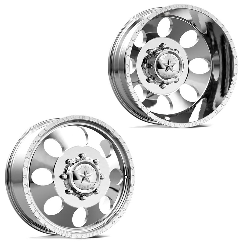 24×8.25 American Force DB01 Radial Polished 11-UP GM DUALLY Wheels 8×210 Set of 6 (Fits up to 12.50 tire)