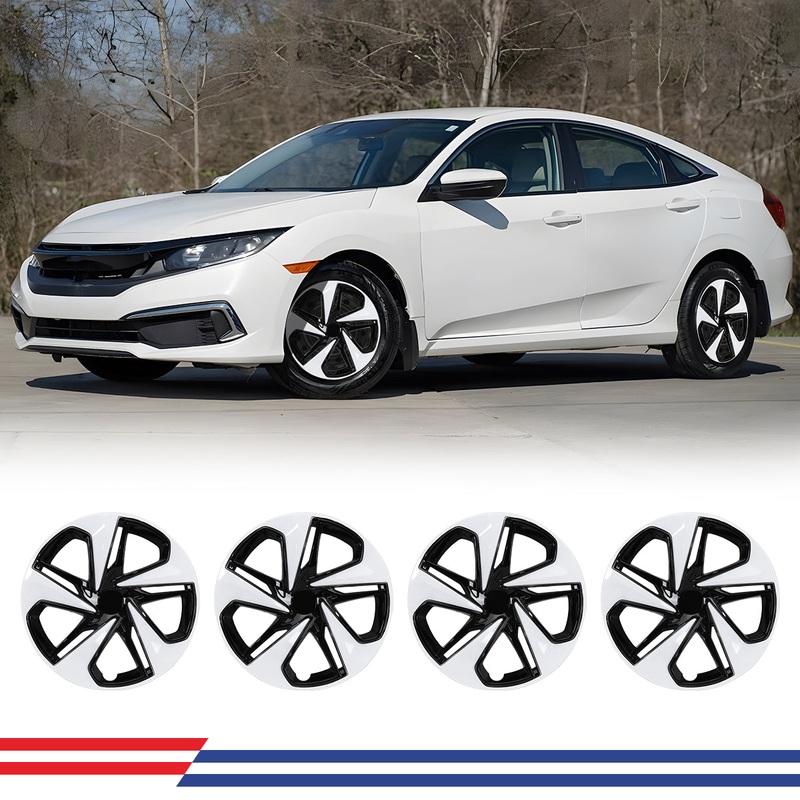 WINJET 16′ Hubcaps Wheel Rims Cover for 2016-2025 Honda Civic SEDAN – White Lacquer & Black Lacquer