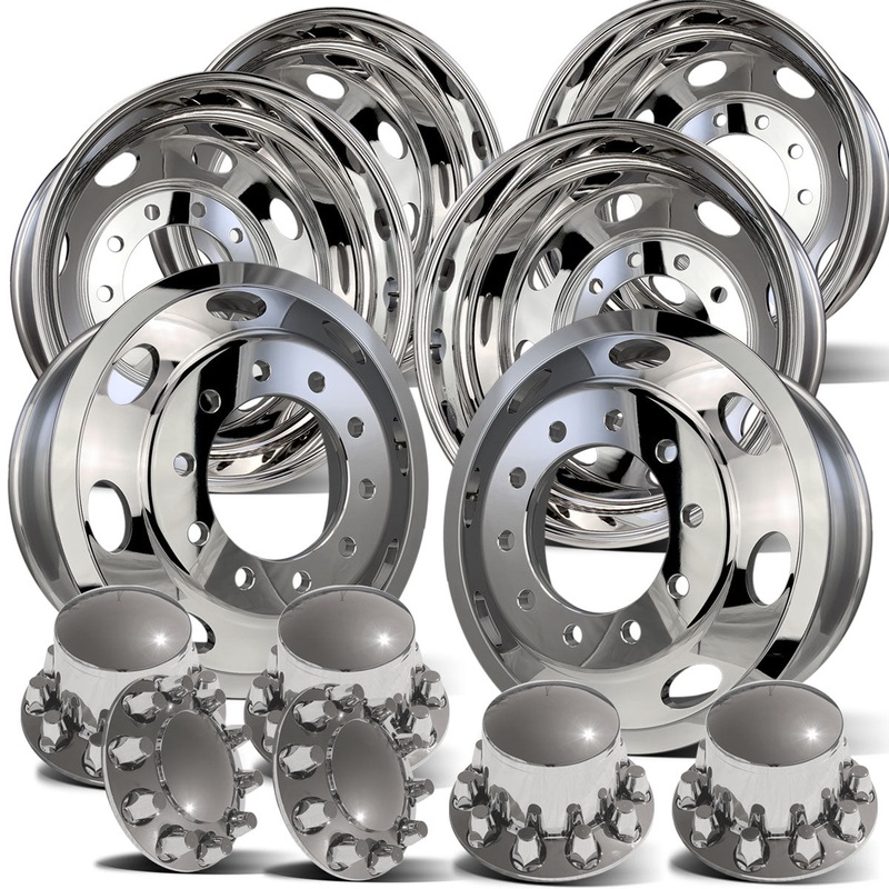 22.5 Polished Aluminum Northstar “Saturn” Tandem Axle Wheel Kit